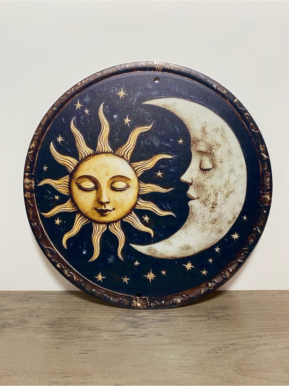 Sun and Moon Wall Plaque Gold and Blue Celestial Decoration